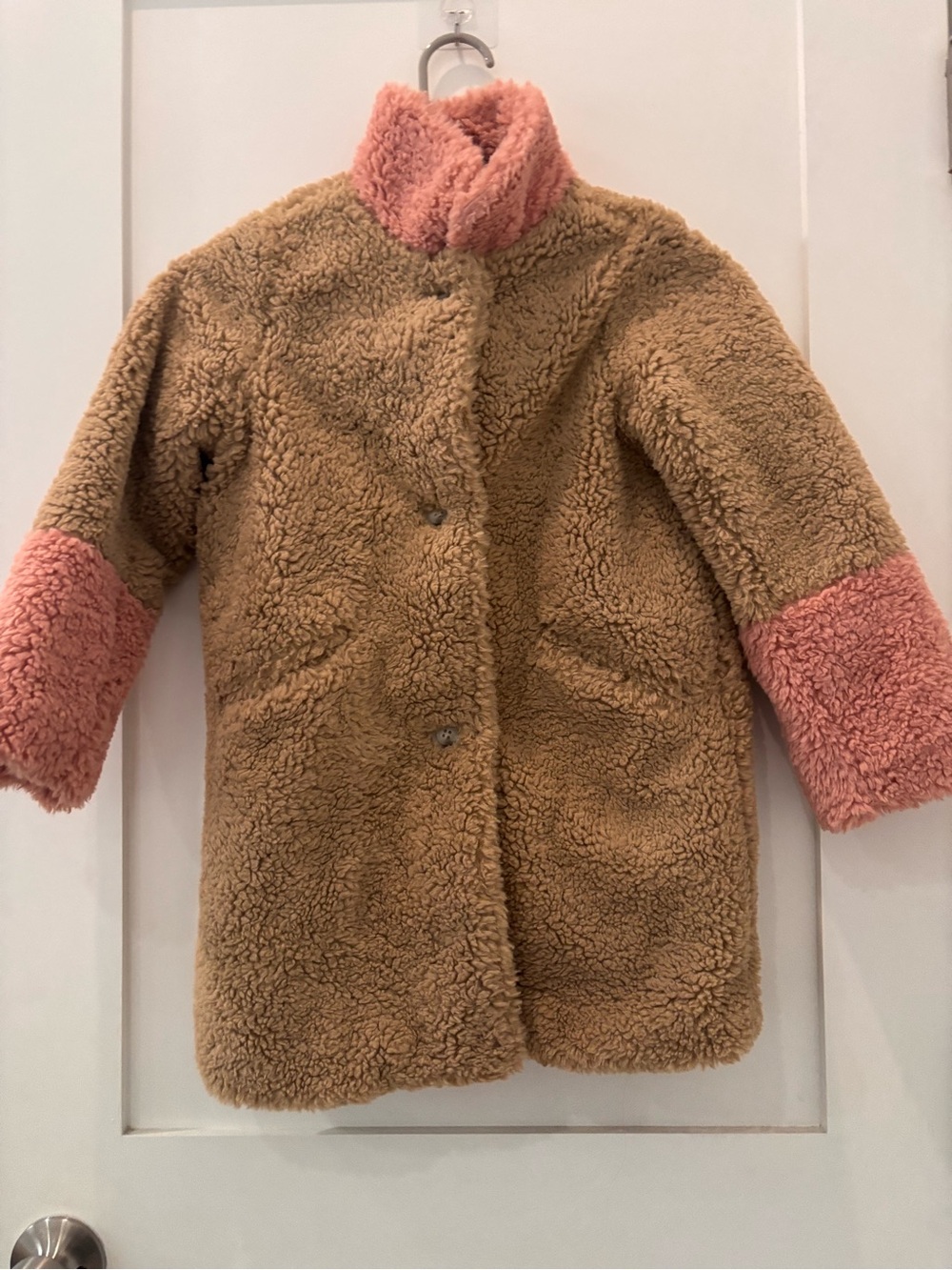 Maison Me - Etta Teddy Coat - Cozy Two-Tone Teddy Coat for Kids - Tan & Rose
